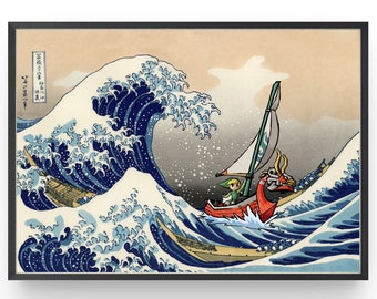 Legend of Zelda Windwaker The Great Wave off Kanagawa Poster Altered Art Video Games Bedroom Wall Ideas Birthday Gifts under 20