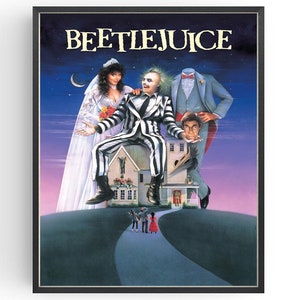Beetlejuice Movie Poster Tim Burton Films Wall Art Man Cave Prints Birthday Gifts under 20