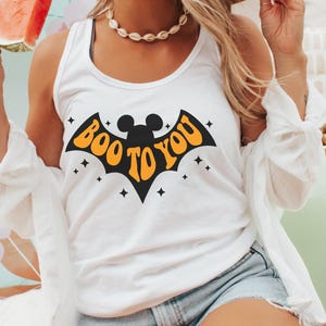 Boo to You Halloween Mouse Bat Spooky Season Women&#39;s Racerback Tank Top, Womens Tank for Halloween at Disneyland or DisneyWorld