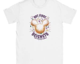 But First Beignets Kids Crewneck T-shirt for Disneyland or DisneyWorld Vacation