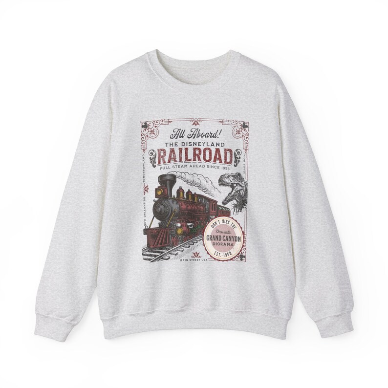All Aboard Disneyland Railroad Unisex Crewneck-tröja - Perfekt för din Disneyland-semester, Disneyland Ride-tröja för Disney-fans Ash