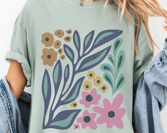 T-shirt met botanische bloemen, wilde bloemen, Comfort Colors® boho cottagecore-t-shirt, cadeau voor tuinman en Moederdag