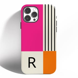 Personalized Pink and Orange Color Block Tough Phone Case iPhone 16 15 14 13 12 Pro Max - Minimalist Modern Design - Bold Aesthetic Trendy