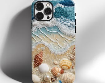 Beachy Blaue Muschel Muster Handyhülle, Blaue Tropische Handyhülle, iPhone 16 15 14 13 12 11 Pro, Samsung Galaxy S25 S24 S23 S22 Ultra