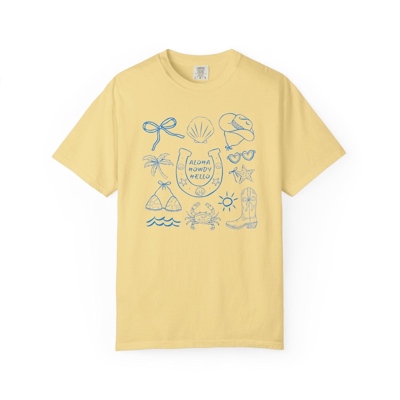 T-shirt cow-girl côtière Hello Aloha, t-shirt graphique cow-girl bord de mer, chemise de plage unisexe, haut d'été décontracté, cadeau pour cow-girl image 8