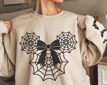 Minnie Spider Web Halloween Sweatshirt | Mickey Bats Spooky Season Crewneck
