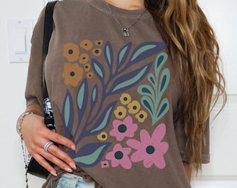 Comfort Colors® Boho Cottagecore-T-shirt Botanische bloemen T-shirt Wilde bloemen, cadeau voor tuinman en Moederdag