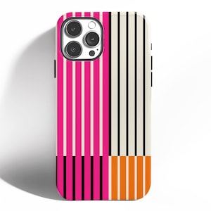 Pink and Orange Stripes Tough Phone Case  iPhone 16 15 14 13 12 Pro Max Minimalist Modern Design - Orange Pink Bold Aesthetic Trendy Design
