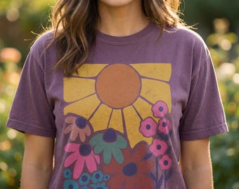 Botanische bloemen T-shirt wilde bloemen, Boho Flowers Comfort Colors® T-shirt cadeau voor tuinman en Moederdag, Cottagecore-shirt
