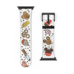 Mickey Snacks Apple Watch Band, Disneyland Snacks Apple Watch Band, DisneyWorld Treats Apple Watch Band, Faux Leather