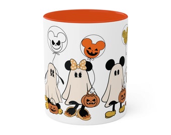 Fab Five ミッキーと仲間たち ディズニー ハロウィン コーヒーマグ 11オンス オレンジまたはブラック、ディズニーファン向けハロウィンマグ、ミッキーゴースト トリックオアトリートカップ