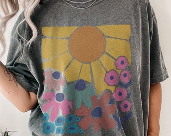 T-shirt bohobloemen Comfort Colors® Botanische bloemen T-shirt Wilde bloemen, cadeau voor tuinman en Moederdag, Cottagecore-shirt