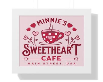 Minnie Valentine Framed Poster - Minnies Sweetheart Cafe Home Decor for Valentines Day - Mickey Home Decor - Coffee Bar Art for Disney Fan