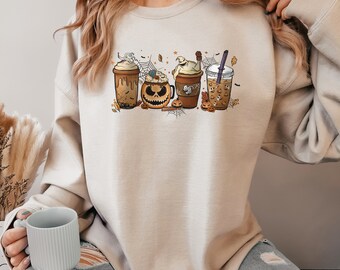 Halloween Coffee | Halloween Shirts | Fall Coffee Shirt | Jack Shirt | Skellington Sweatshirt Vintage Fall Season Unisex Crewneck