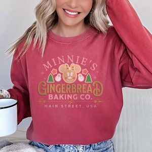 Minnie Christmas Sweatshirt for Disneyland or DisneyWorld, Minnies Gingerbread Baking Co. Unisex Comfort Colors Sweatshirt, Holiday Sweater