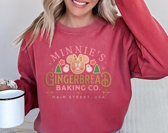 Minnie Christmas Sweatshirt for Disneyland or DisneyWorld, Minnies Gingerbread Baking Co. Unisex Comfort Colors Sweatshirt, Holiday Sweater