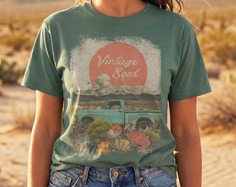 Vintage Soul pick-up truck T-shirt | Verontrust retro vrachtwagenshirt | Uniseks T-shirt met comfortabele kleuren Desert | Western-T-shirt vrachtwagen