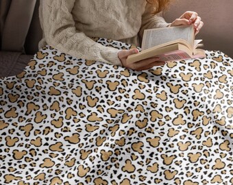 Mickey Animal Kingdom Blanket, Mickey Cheetah Animal print Sherpa Fleece Blanket for Kids, Mickey Animal Print Blanket with Sherpa backside