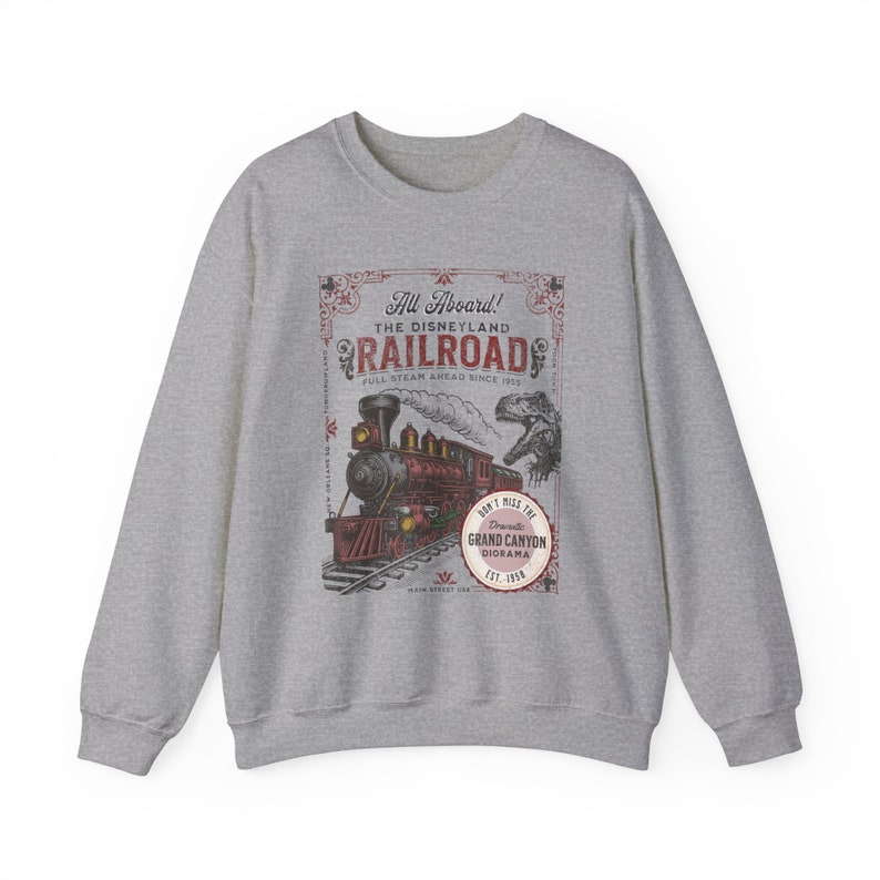 All Aboard Disneyland Railroad Unisex Crewneck-tröja - Perfekt för din Disneyland-semester, Disneyland Ride-tröja för Disney-fans Sport Grey