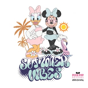 Vibrazioni estive di Minnie e Daisy PNG, file digitale estivo retrò di Minnie per maglietta delle vacanze estive, file digitale di divertimento estivo di Minnie e Daisy Duck