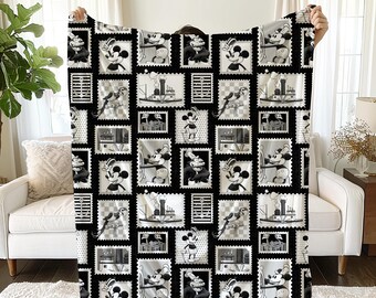 Mickey Mouse Velveteen Plush Blanket - Disney Steamboat Willie, Throw Blanket, Cozy Bedding, Kids Bedroom Decor, Movie Night Companion