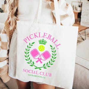 Cute Pickleball Canvas Tote Bag - Pickleball Social Club Shopping Bag - Great for Pickleballers - Unique Gift for Friends - Pickleball Tote
