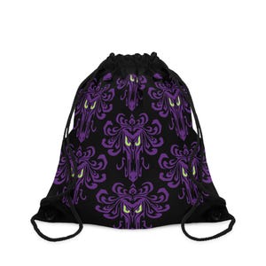 Haunted Mansion Drawstring Bag, Disney Vacation Tote, DisneyWorld Fan Gift, Spooky Pattern Backpack, Disneyland Accessory
