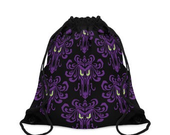 Haunted Mansion Drawstring Bag, Disney Vacation Tote, DisneyWorld Fan Gift, Spooky Pattern Backpack, Disneyland Accessory