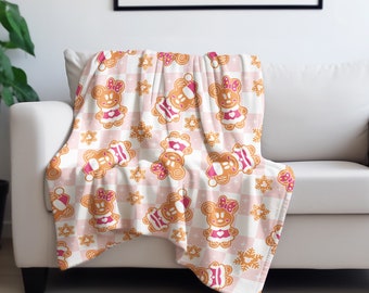Mickey and Minnie Christmas Gingerbread Velveteen Plush Blanket, Christmas Blanket for Disney fan, Gingerbread Blanket, Minnie Blanket