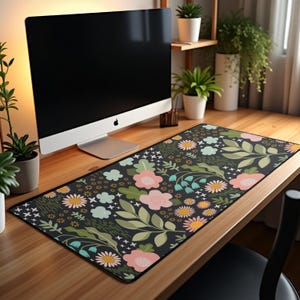 Cottage Core Flowers Desk Mat, Mouse Pad for Office, Floral Desk Accessory, Botanical Floral Desk Decor, Cottage Flowers Desk Blotter