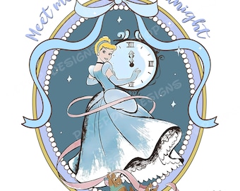 Meet Me At Midnight Cinderella PNG, Cinderella and Gus Gus Digital, Cartoon Blue Ribbon Png, Princess Png for Family Vacation Disneyland
