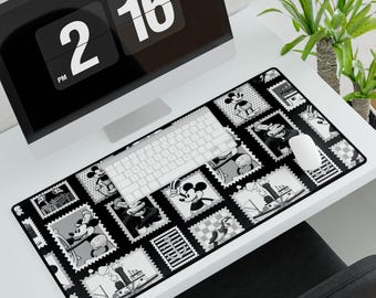 Vintage Micky Maus Schreibtischmatte, Bürodekor für Disney Liebhaber, Steamboat Willie Mauspad, Gamer Geschenk, Home Office Accessoires, Micky Maus