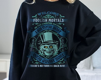 Felpa girocollo unisex Haunted Mansion per Disneyland o Disneyworld, maglione fantasma cappelliera, felpa Ghost Host Haunted Mansion