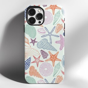 Vintage Seashell Pattern Phone Case, Beachy Tropical Phone Case, iPhone 16 15 14 13 12 11 Pro, Samsung Galaxy S25 S24 S23 S22 Ultra