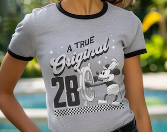 Camiseta vintage de Mickey Steamboat Willie para Disneyland o DisneyWorld, camiseta unisex de algodón con cuello redondo, camiseta Disney Bound