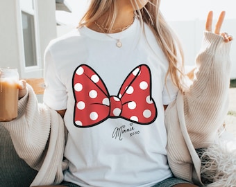 Cute Big Polka Dot Minnie Bow Tee, Fun Casual Top for Disney Lovers, Perfect for Disneyland,DisneyWorld or Everyday Wear