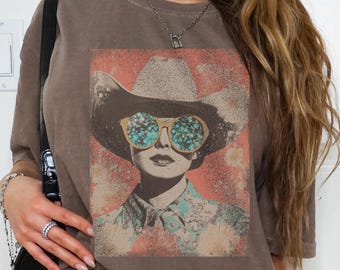 Cosmic cowgirl noodlijdend uniseks T-shirt | Cowgirl-shirt | Verontruste western-disco-T-shirt | Retro western T-shirt