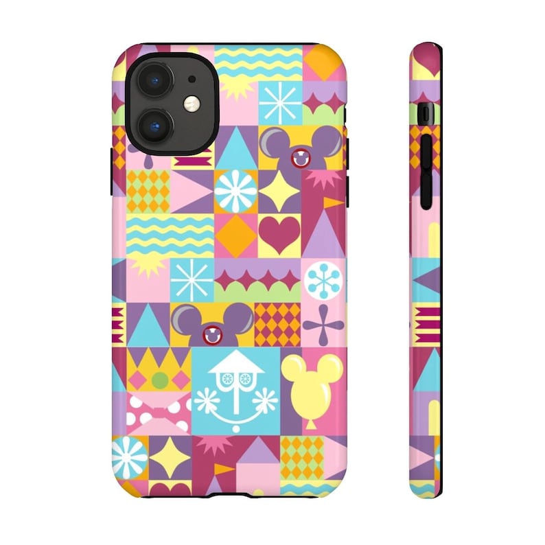 Mary Blair inspired Disney Fantasyland iphone case with Mickey ears, balloons in a mid-century modern pattern.