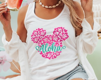 Aloha Mickey Women's Racerback Tank Top, Aulani Aloha Women Tank Top, Tropical Mickey Racerback Tank, Tropical Minnie Hawaiian Shirt