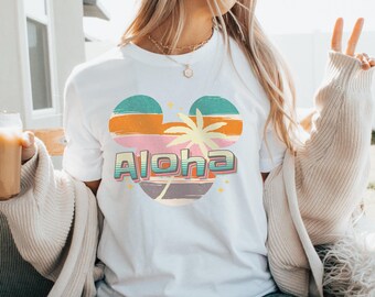 T-shirt zonsondergang Aloha | Uniseks T-shirt met ronde hals | T-shirt voor vakantie in Aulani | Hawaiian Vibes-cadeau voor Disney-fans
