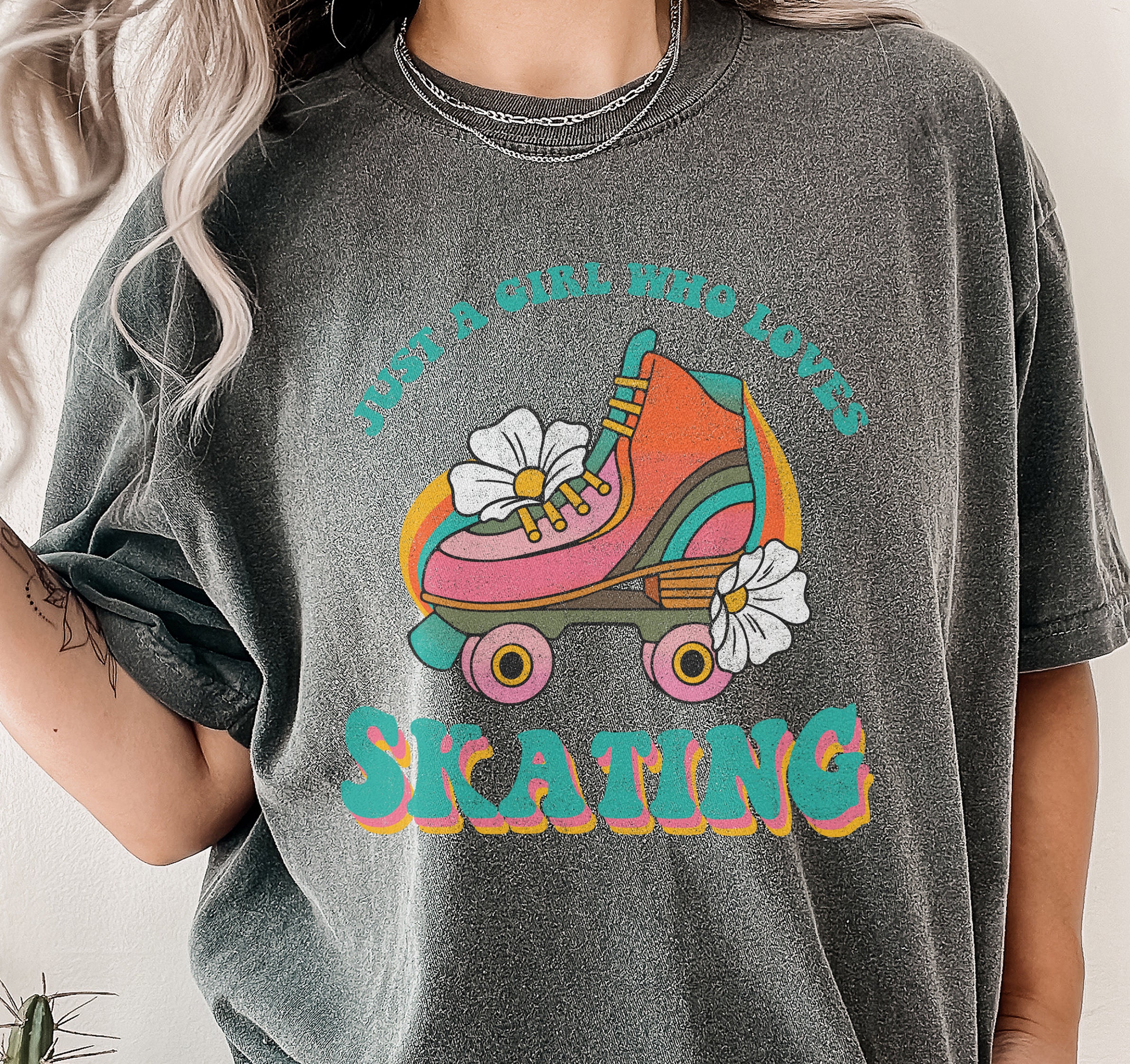 Roller Skating Retro T Shirt | Just A Girl Who Loves Skating Tee | Roller Skating Tee | Vintage Roller Skate Shirt | Groovy Skate Shirt Gift