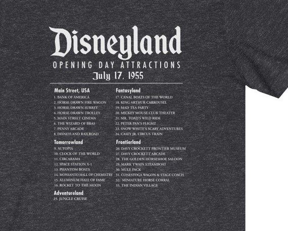 Disneyland Opening Day Attractions Shirt Disneyland Shirt Etsy France