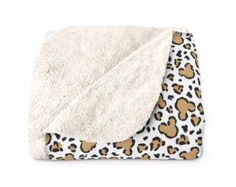 Mickey Cheetah Animal print Sherpa Fleece Blanket, Animal Kingdom Blanket for Kids, Mickey Animal Print Blanket with Sherpa backside