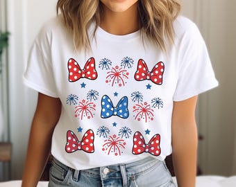 Disney 4. Juli Minnie Bows und Mickey Feuerwerk Bunt Unisex T-Shirt für Disneyland, DisneyWorld, Inbezug auf den Unabhängigkeitstag