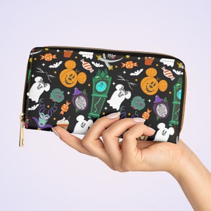 Mickey Halloween Doodles Zipper Wallet for Disney Fan, Disneyland Wallet Card Holder, Halloween Wallet for Women