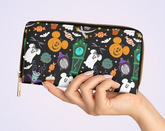 Mickey Halloween Doodles Zipper Wallet for Disney Fan, Disneyland Wallet Card Holder, Halloween Wallet for Women
