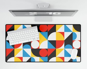 Bauhaus Modern Colorful Desk Mat - Vibrant, Artful Desk Decor for Gamers, Students, Home Office, Gifts, Cozy Workspace, Modern Art Mouse Pad