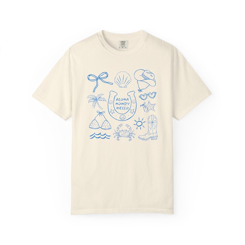 T-shirt cow-girl côtière Hello Aloha, t-shirt graphique cow-girl bord de mer, chemise de plage unisexe, haut d'été décontracté, cadeau pour cow-girl image 4