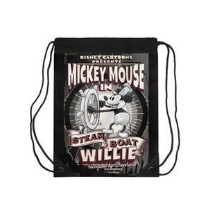 Vintage Mickey Mouse Steamboat Willie Drawstring Bag - Retro Mickey Bag, Perfect for Disney Fans for Disneyland, DisneyWorld