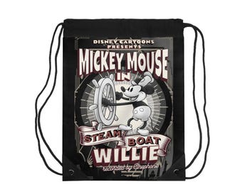 Vintage Mickey Mouse Steamboat Willie Drawstring Bag - Retro Mickey Bag, Perfect for Disney Fans for Disneyland, DisneyWorld